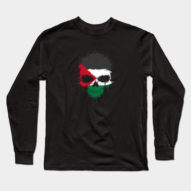 Chaotic Palestinian Flag Splatter Skull Long Sleeve T-Shirt by jeffbartels